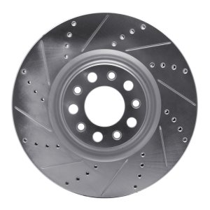 Alfa Romeo Stelvio Brake Rotor (1) - Front Left - R1 Concepts - Drilled & Slotted - Silver - `17-`25